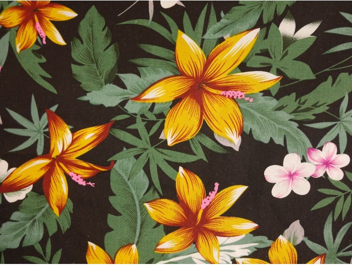 Printed Cotton Poplin Fabric - Hibiscus Garden